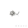 MULTI CZ FLOWER SNOW FLAKE 316L SURGICAL STEEL L-SHAPE NOSE RING